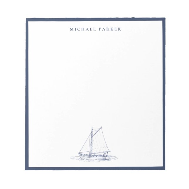Bloc De Notas Barco de vela náutico azul y blanco  (Frente)