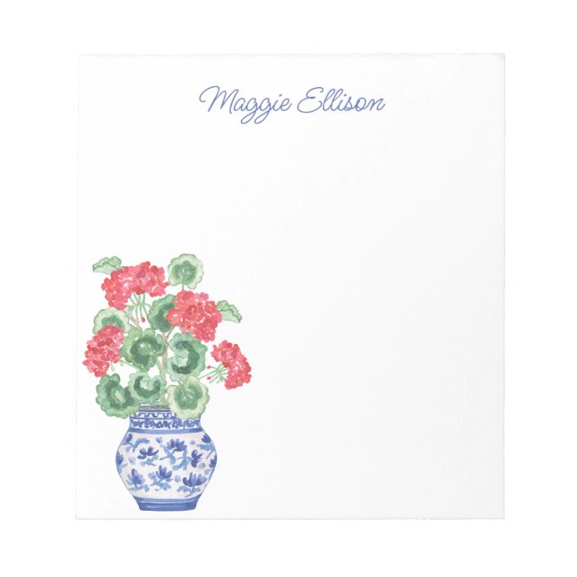 Bloc De Notas Barrera de Chinoiserie de Geranios Rojos Personali (Frente)