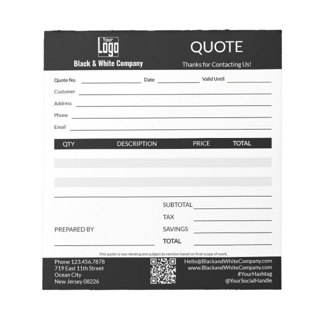 Bloc De Notas Basic Professional Service Business Black Quote  (Frente)