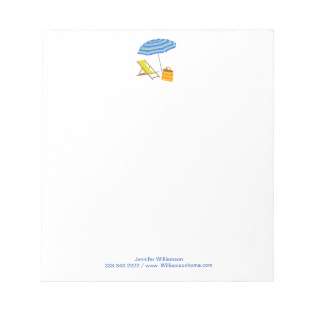 Bloc De Notas Beach Chair Umbrella Tropical Summer Stripe Ocean (Frente)
