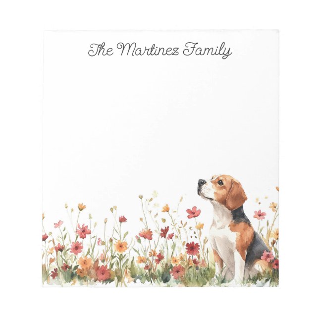 Bloc De Notas Beagle lindo con flores silvestres personalizado (Frente)