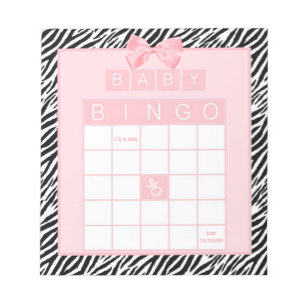 Bloc De Notas Bebé Chica Shower Bingo Cinta rosa Imprimir cebra