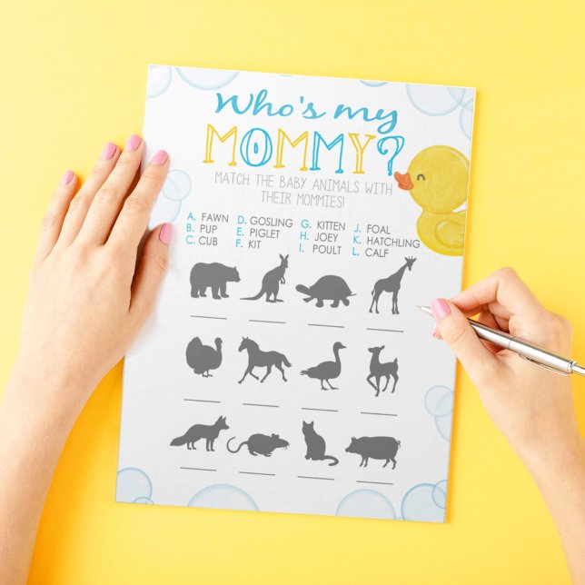Bloc De Notas Bebé de duelo de goma Bebé Refrigerador para juego (Who's My Mommy Baby Animal Match Watercolor Rubber Duck Baby Shower Game Pack of 40 Answer Sheets)