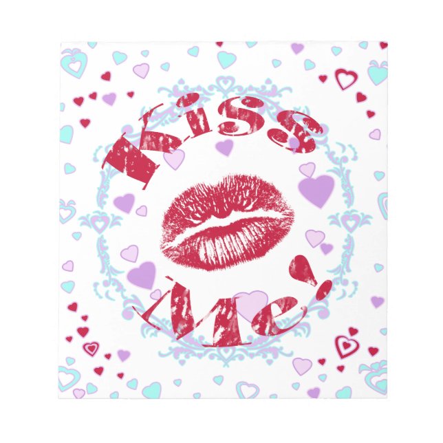 Bloc De Notas ¡Bésame! Labios Rojos Con Corazones (Frente)