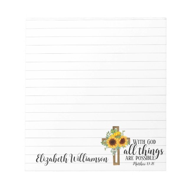 Bloc De Notas Biblia cristiana Verse girasoles nombre cruzado en (Frente)