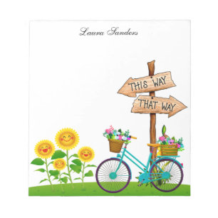 Bloc De Notas Bicicleta Con Cesta De Flores