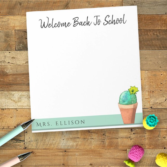 Bloc De Notas Bienvenido De Vuelta Al Colegio Personalizado De C (cactus corner note pad)
