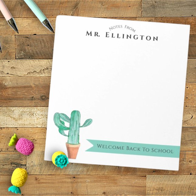 Bloc De Notas Bienvenido De Vuelta Al Colegio Potted Cactus Pers (note pad personalized sheets)