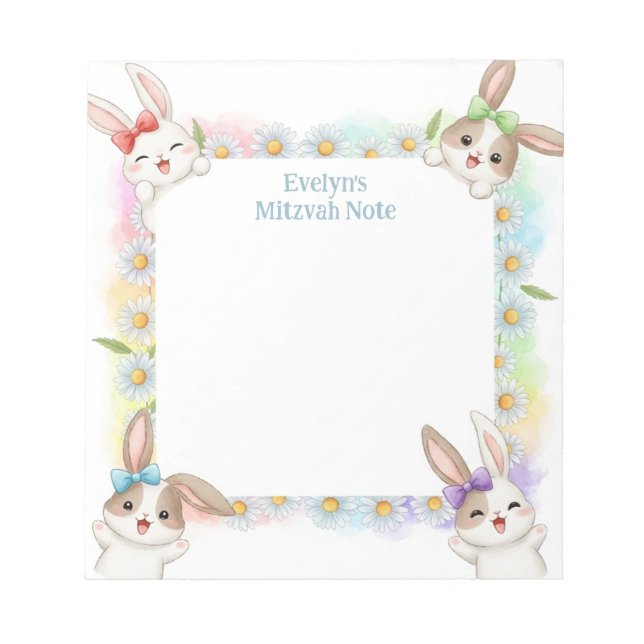 Bloc De Notas Bilepad de Bunny Rabbit Personalizado Mitzvah Note (Frente)