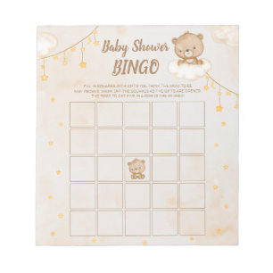 Bloc De Notas Bingo Baby Shower de oso cortado marrón