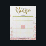 Bloc De Notas Bingo de novia floral rosa<br><div class="desc">Este moderno "Bingo de Novias" floral cuenta con un fondo floral rosa con toques purpurinas dorados. El texto está escrito en una mezcla de un tipo de letra de caligrafía lúdica lúdica y un tipo de letra sans moderno, esta tarjeta de bingo nupcial se personaliza con el nombre de la...</div>