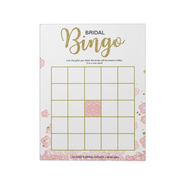 Bloc De Notas Bingo Nupcial con Flores Rosadas (Lado Izquierdo)