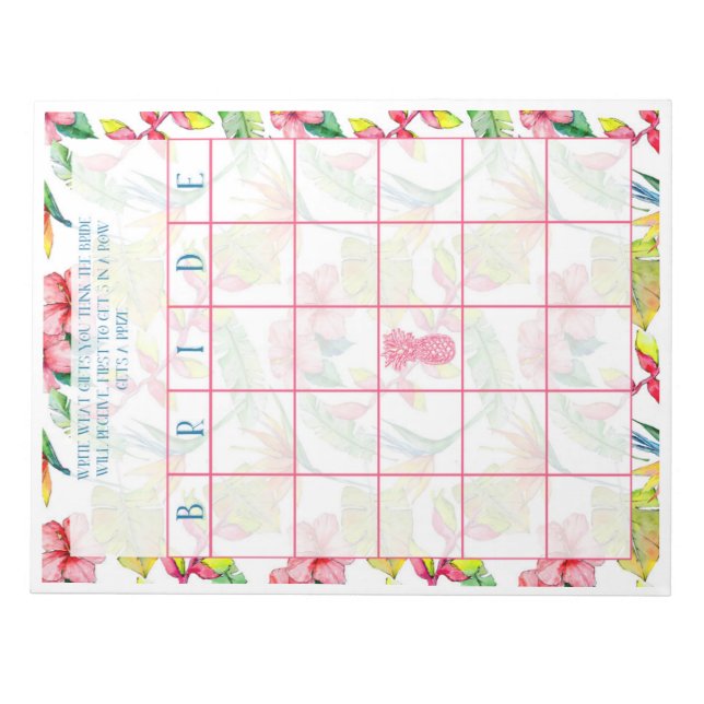 Bloc De Notas Bingo Tropical Bridal Shower (Frente)