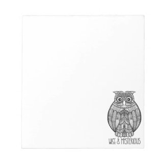 Bloc De Notas Black and White Mandala Owl Illustration with Text