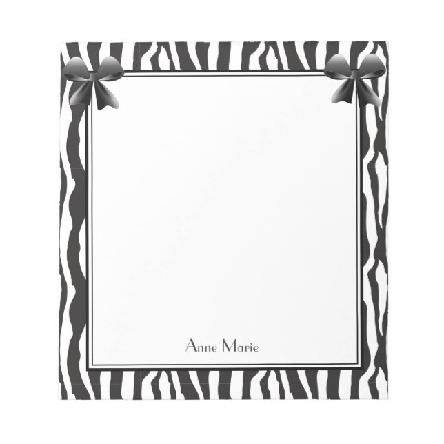 Bloc De Notas Black Bows con patrón de rayas de cebra negra (Frente)