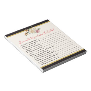 Bloc De Notas Black, Ivory, Gold Floral Bridal Shower Game