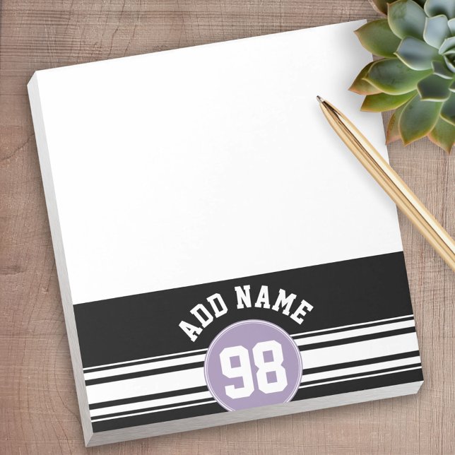 Bloc De Notas Black & Lavender Sports Jersey Custom Name Number (Personalized Notepad - a fun gift or useful promotional product)
