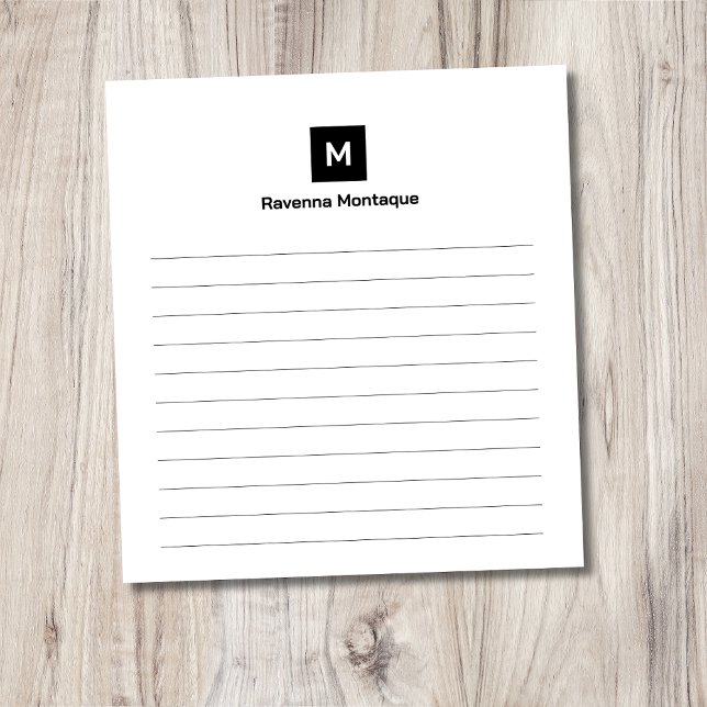 Bloc De Notas Black Modern Lined Chic Trendy Monogram  (Subido por el creador)