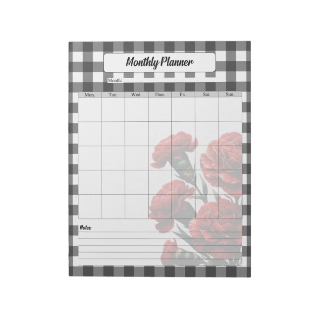 Bloc De Notas Black n White Floral Gingham _ Mensual Planner (Lado Izquierdo)