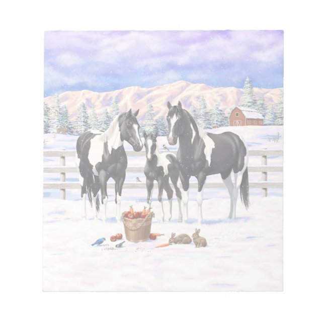 Bloc De Notas Black Pinto Quarter Horse Pintando En Nieve (Frente)
