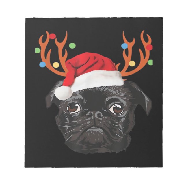 Bloc De Notas Black Pug Santa Christmas Reindeer Christmas Light (Frente)