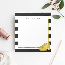 Bloc De Notas Black Stripe & Faux Gold Peony Personalizado