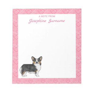 Bloc De Notas Black Tri Pembroke Welsh Corgi Corazones Con Nombr