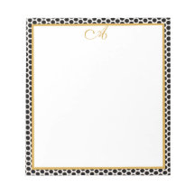 Black white Gold polka dot Monogram Name Notepad
