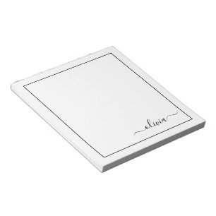 Bloc De Notas Black White Modern Script Girly Monograma Nombre