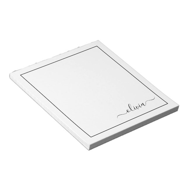 Bloc De Notas Black White Modern Script Girly Monograma Nombre (Lado Derecho)