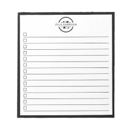 Bloc De Notas Black White Monogram Name Checklist 5.5" x 6"