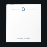 Bloc de notas blanco elegante de la Marina Monográ<br><div class="desc">Añada fácilmente su monograma personalizado inicial y su nombre a este elegante bloc de notas blanco y marino.</div>