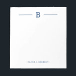 Bloc de notas blanco elegante de la Marina Monográ<br><div class="desc">Añada fácilmente su monograma personalizado inicial y su nombre a este elegante bloc de notas blanco y marino.</div>