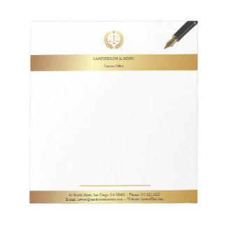 Bloc De Notas Blanco Elegante & Oro | Abogado de Oficina Profesi