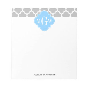 Bloc De Notas Blanco Gris Marroquí #5 Azul Cielo 3 Monograma Ini