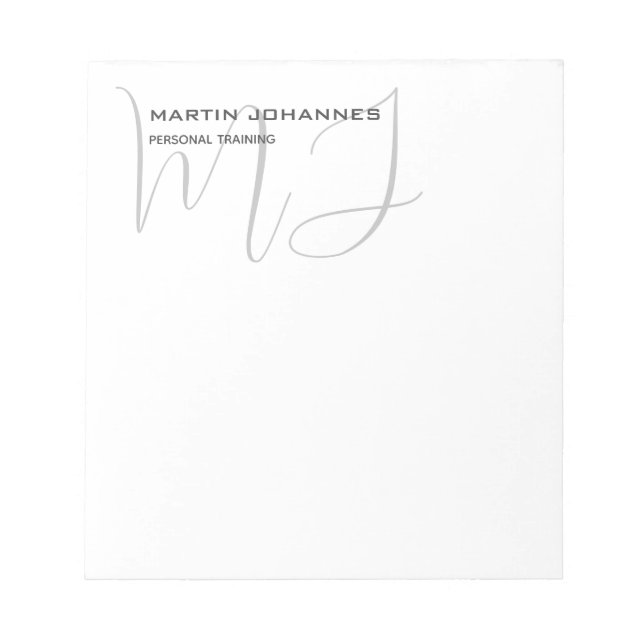 Bloc De Notas Blanco Gris Monogramado Entrenador Personal Modern (Frente)