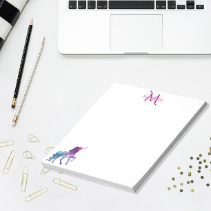 Bloc De Notas Blanco morado de unicornio monogramado