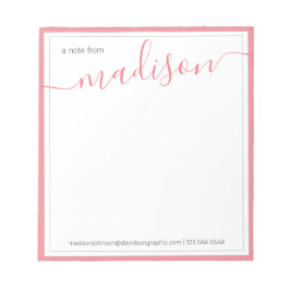 Bloc De Notas Blanco Rosa Caliente Nombre Personalizado Del Escr