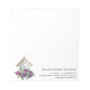 BLOC DE NOTAS BLANCO RÚSTICO FLORAL BIRDHOUSE REALTOR INMOBILIAR
