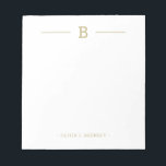 Bloc de notas blanco simple y elegante monograma d<br><div class="desc">Añada fácilmente su monograma personalizado inicial y nombre a este elegante bloc de notas dorado y blanco.</div>