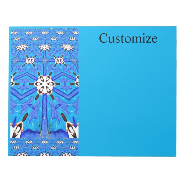 Bloc De Notas blanco sobre geométrico azul (Frente)