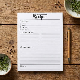 Bloc De Notas Blank Recipe Pages / Papers | Refill Minimalist