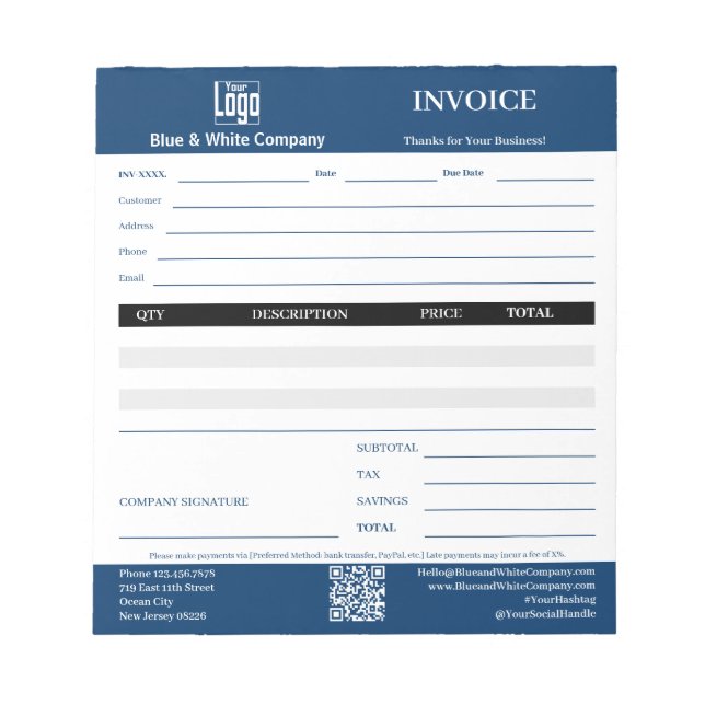 Bloc De Notas Bloque de facturas azul profesional de servicio co (Frente)