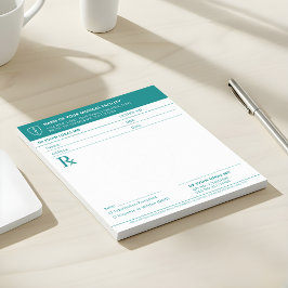 Bloc De Notas Bloque de prescripción médica verde turquesa RX