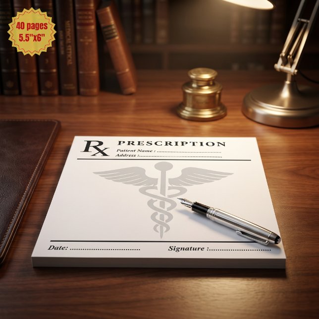 Bloc De Notas Bloque de prescripción RX editable Caduceo de médi (Custom Prescription RX Pad Editable Doctor Caduceus
)