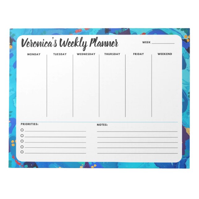 Bloc De Notas Blue Abstract Weekly To Do List Notepad Planner (Frente)