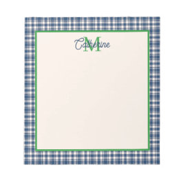 Bloc De Notas Blue and Green Gingham Plaid Tartan Monogram