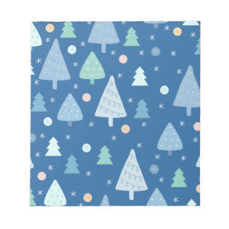 Bloc De Notas Blue Christmas Tree and Snow Pattern
