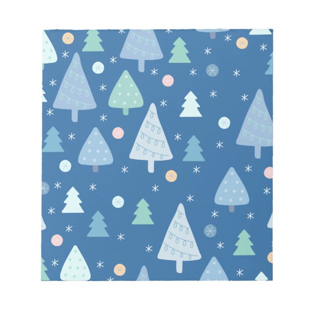 Bloc De Notas Blue Christmas Tree and Snow Pattern (Frente)