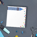 Bloc De Notas Blue Crayon y Stars Colorful Note<br><div class="desc">Una nota del profesor de escuela personalizada con el nombre del profesor escrito en un cañón azul con estrellas coloridas. Nota del profesor de guardería con un canto y estrellas.</div>